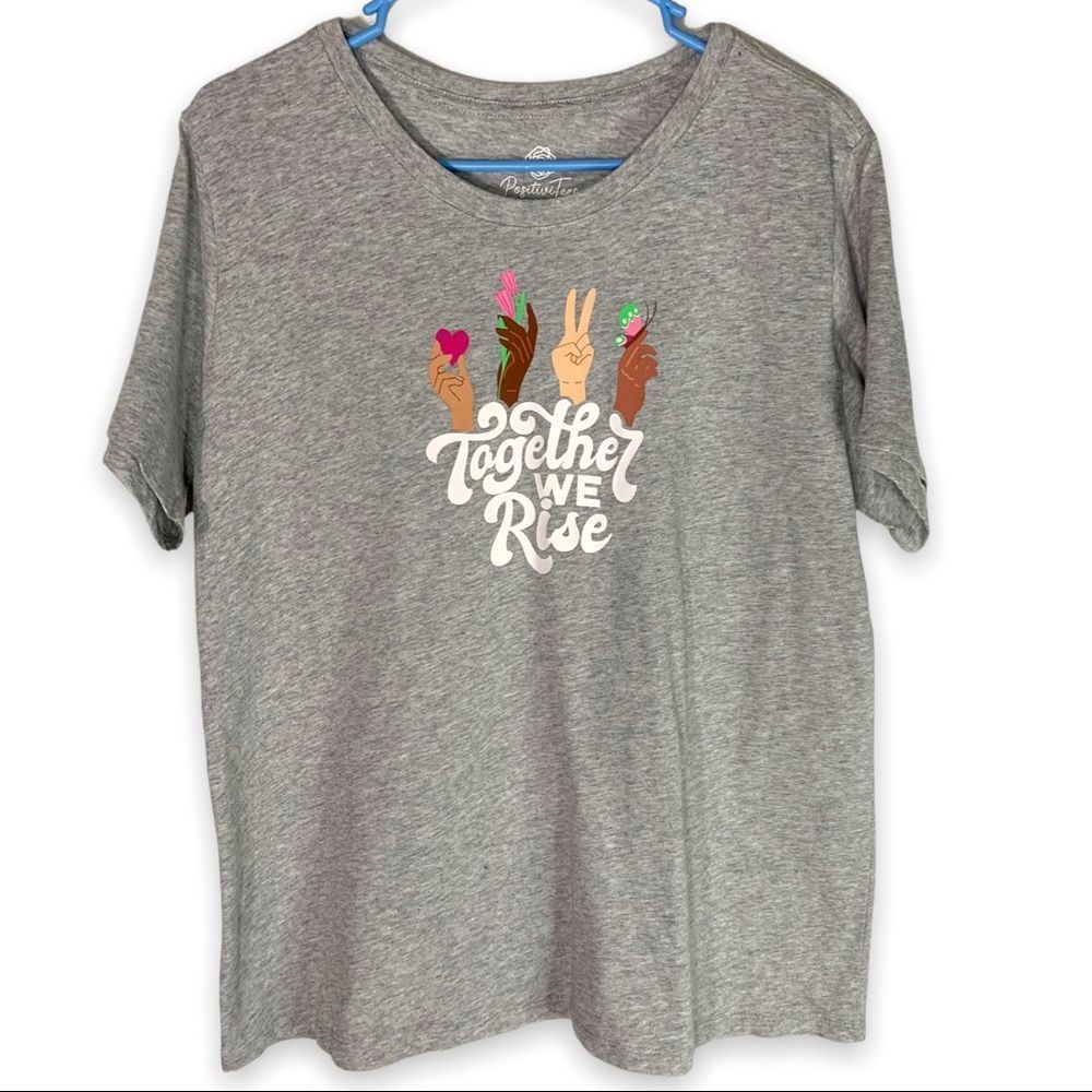 Positive Tees Women's XL Gray Together We Rise Graphic T-Shirt Scoop Neck Comfy